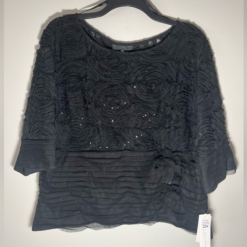 KM Collections by Milla Bell Embellished Top Blouse Sequins Size 22W NWT